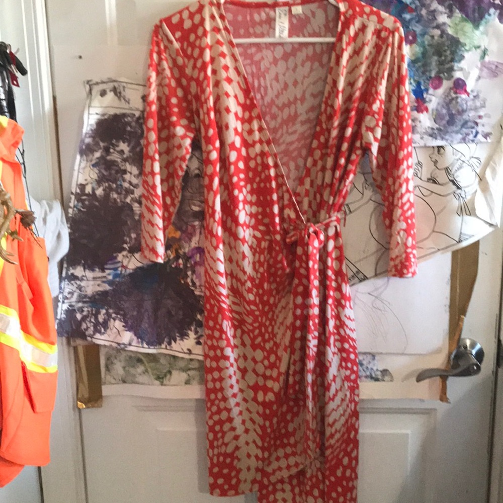 Orange and cream wrap dress